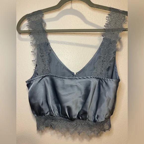 Lush French Blue Satin Crop Top - Picture 4 of 7
